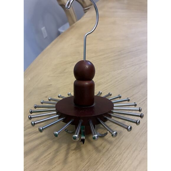 VTG Wood Tie Rack Round Hanger Spindle Closet Organizer Dark Red Brown Belts - Picture 3 of 10